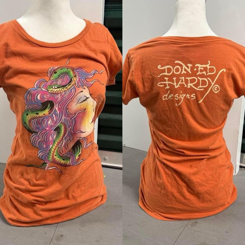 Ed Hardy Burnt Orange Tee with Signature Design